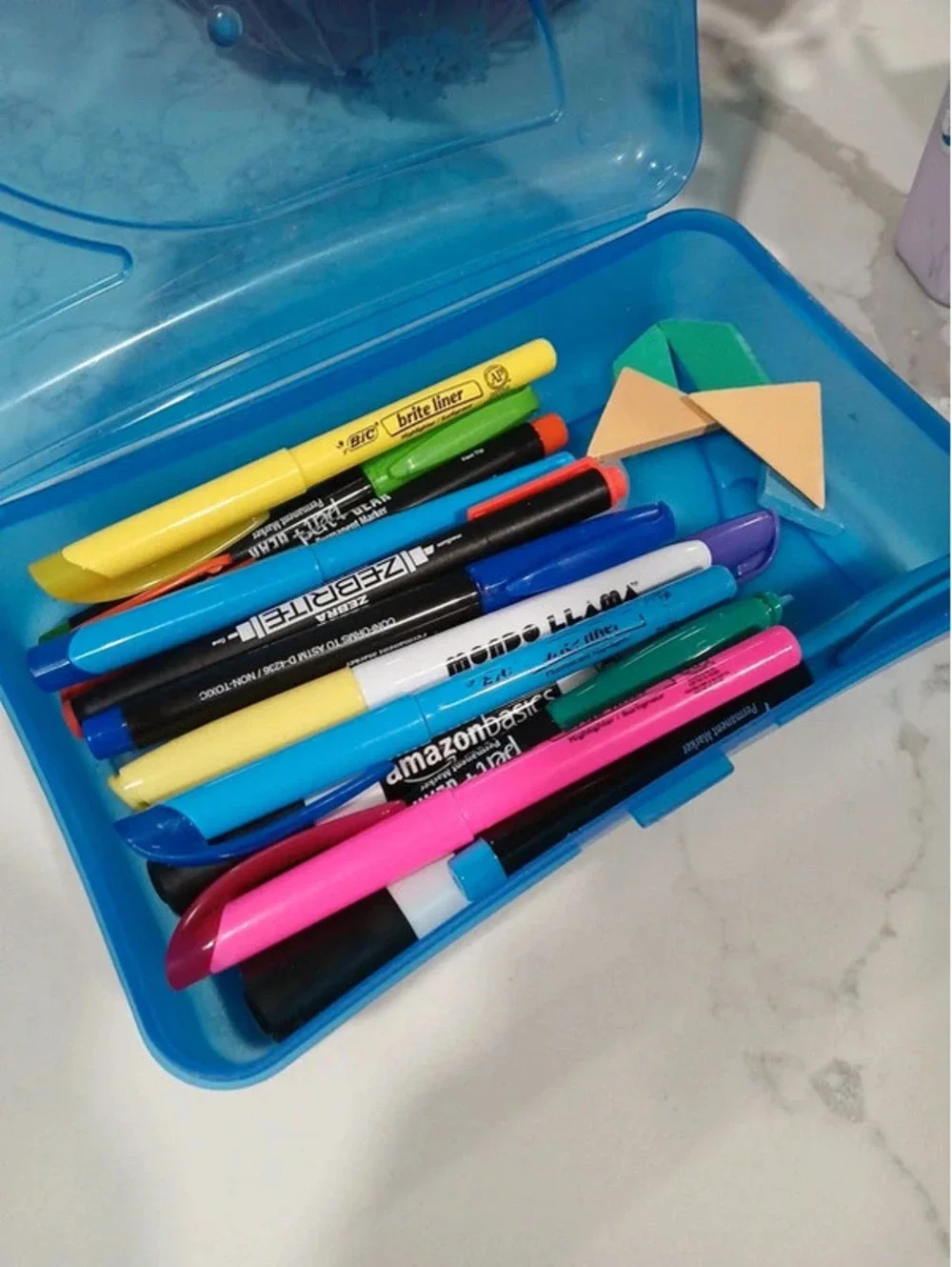 School supplies pencils markers pens pins